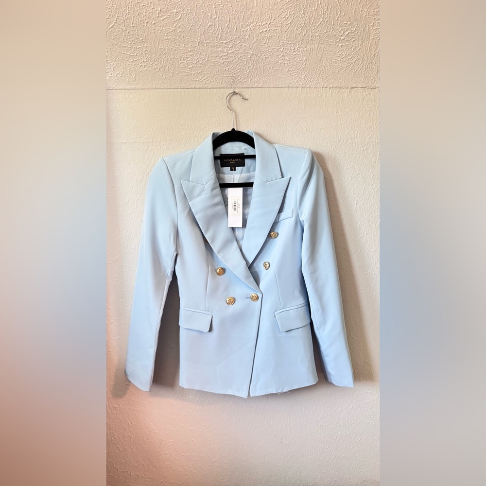 Choklate Paris Powder Blue Double-Breasted Blazer with Gold Buttons